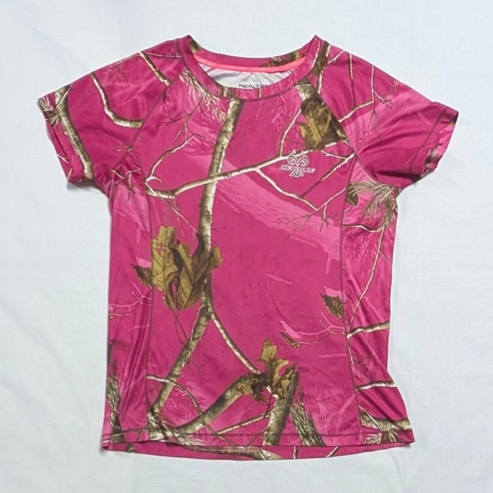 Realtree AP Pink Camo Short Sleeve Performance T-Shirt Womens Large 12-14